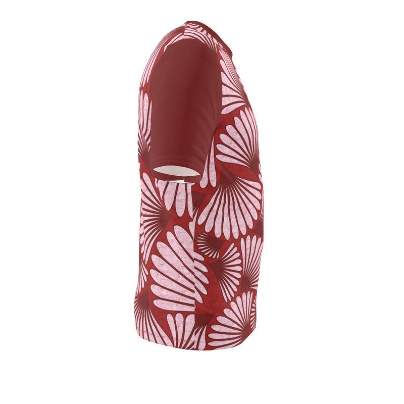 Feather Fan T-Shirt (Pink on Burgundy)
