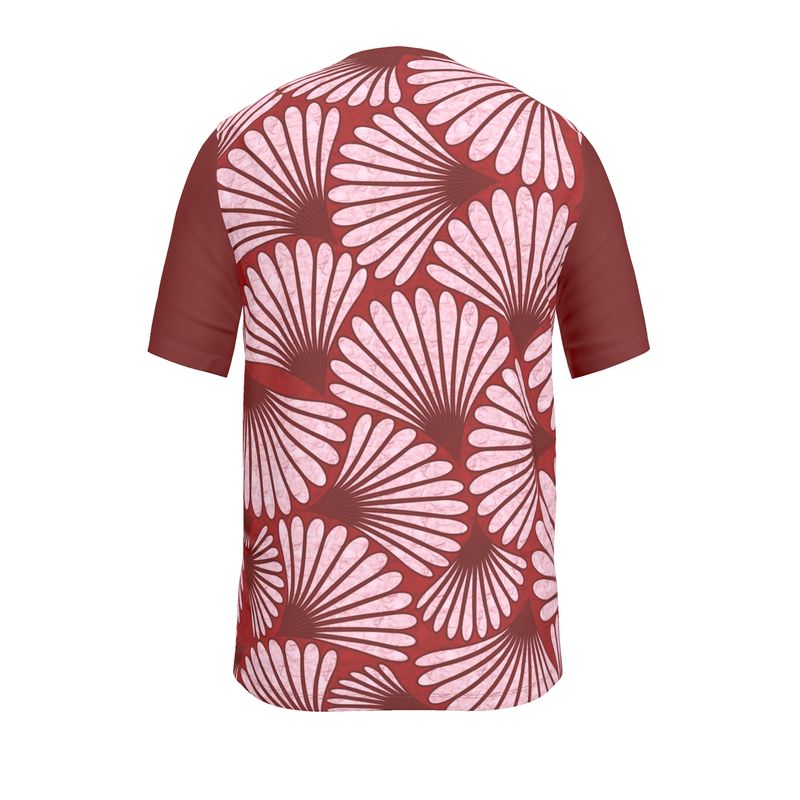 Feather Fan T-Shirt (Pink on Burgundy)