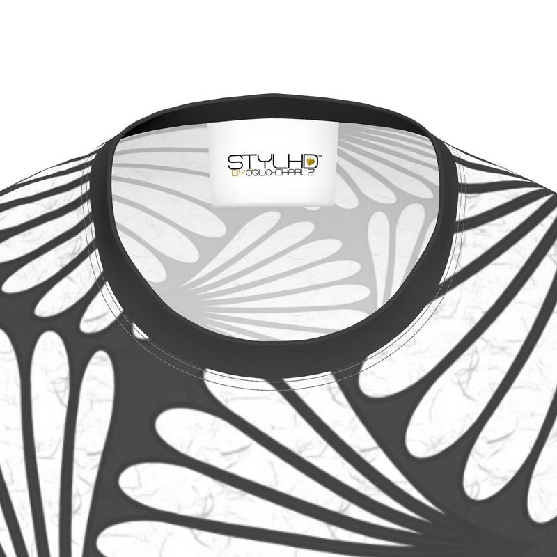 Feather Fan T-Shirt (White on Black)